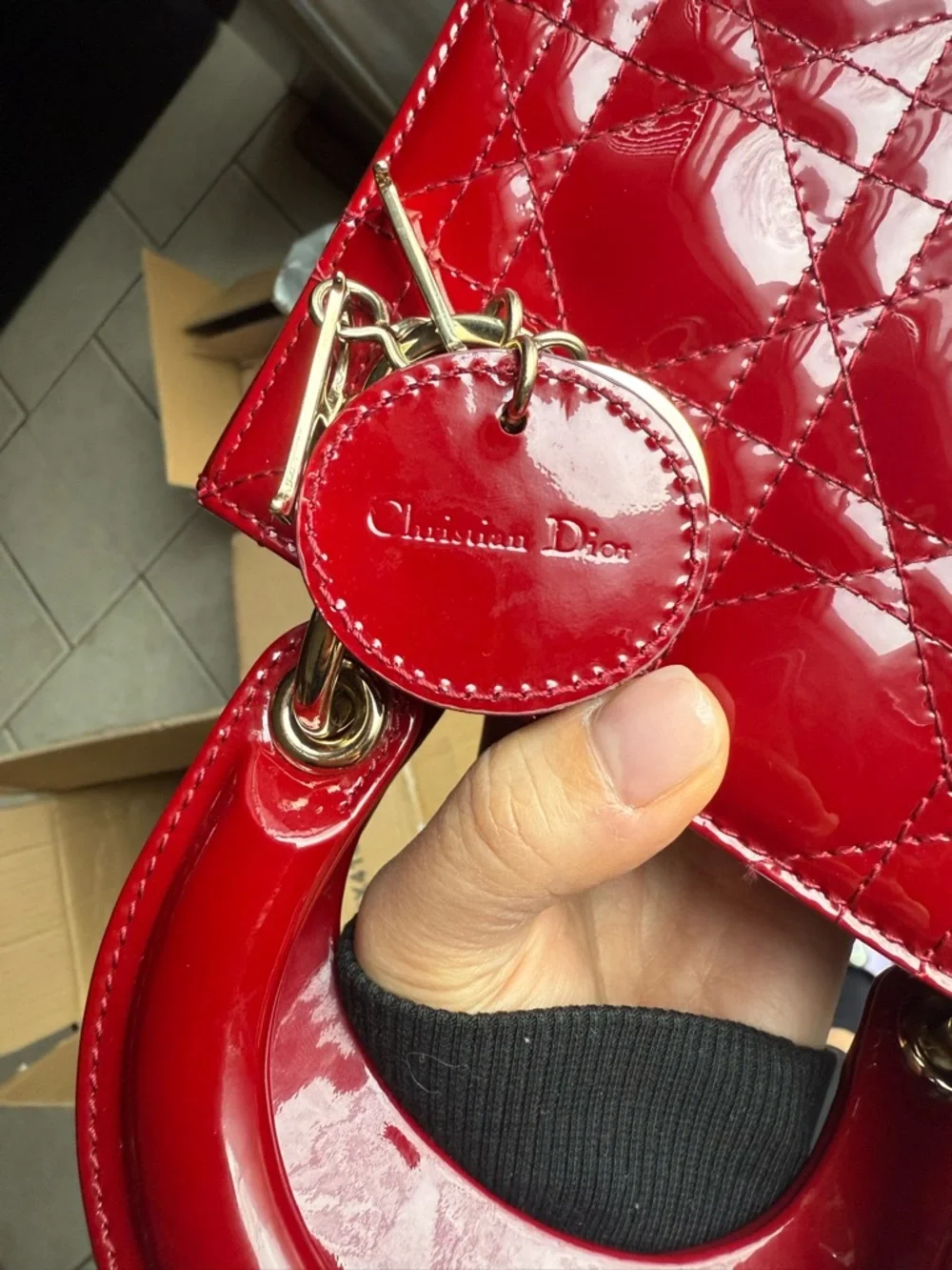 Dior Red Patent Mini Lady Dior Top-Handle Bag - Picture 2 of 13